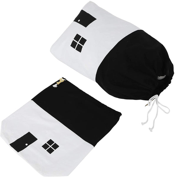 House Design Multi Purpose Storage Bag Drawstring - White Black