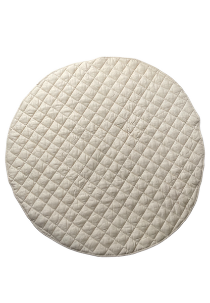 Natural Linen Baby Play Mat Beige - Round Linen Quilted Playing Rug