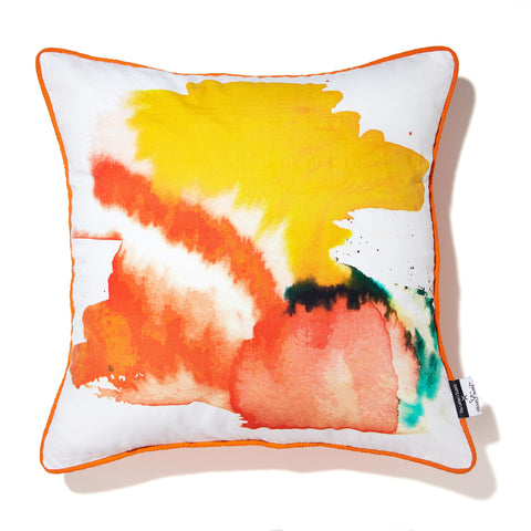 Omente cushion orange watercolour print by the letter j supply - Stitches and Tweed 