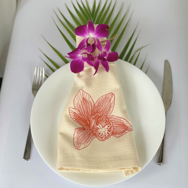 orchid print tea towel dining
