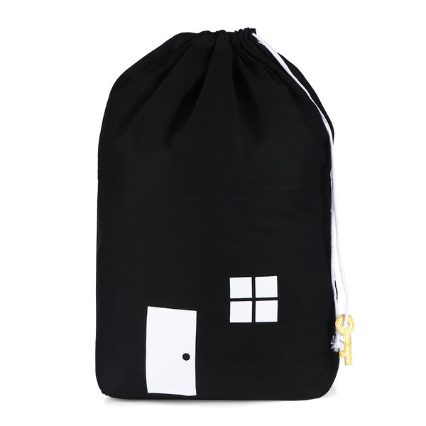 House Design Multi Purpose Storage Bag Drawstring - White Black