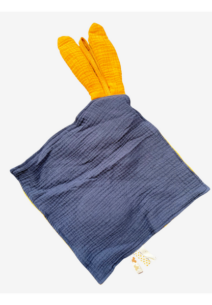 Oh Boy! Bunny Comforter Towel Teether Strap Booties Macrame Gift Set - Yellow Navy