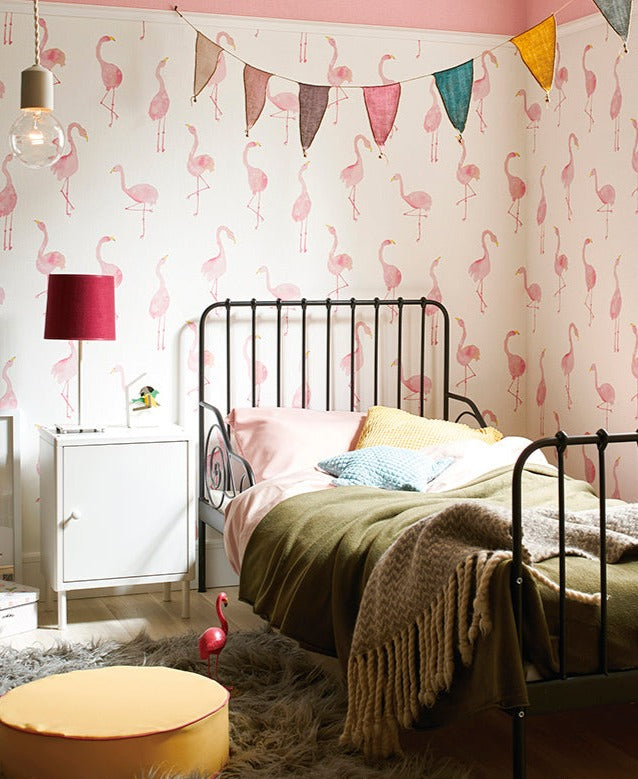 Flamingo Design Hand drawn Lines Wallpaper for Kids Room | Playroom
