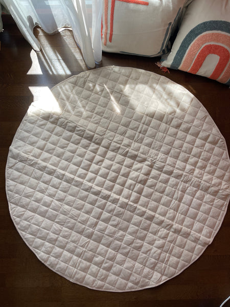 Natural Linen Baby Play Mat Light Pink - Round Linen Quilted Playing Rug