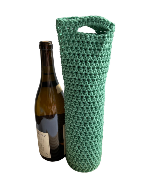 wine bottle carrrier crochet cotton yarn handmade in Singapore reusable single wine tote bag