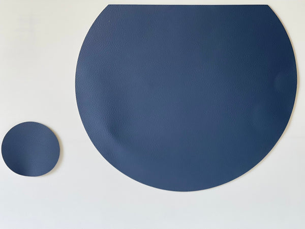 Dual Side Reversible Table Placemat in Vegan Leather - Grey Navy