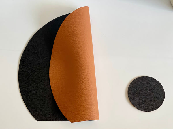 Dual Side Reversible Table Placemat in Vegan Leather - Black Tan
