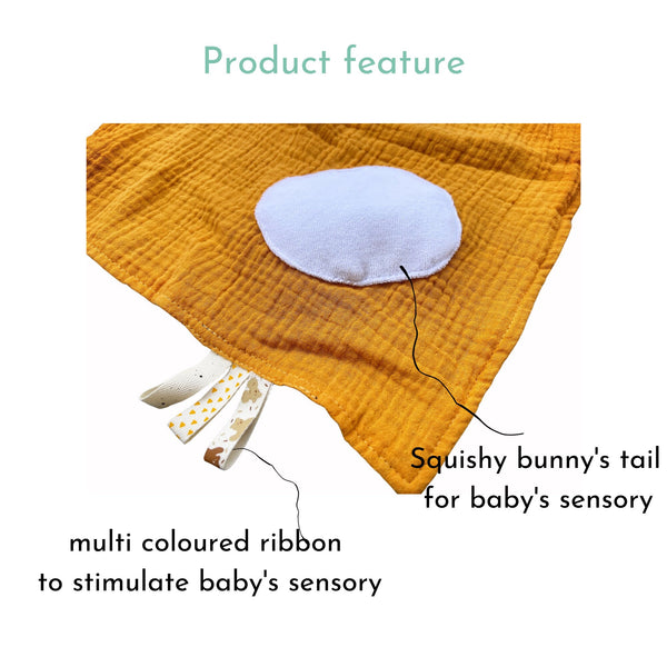 Baby Boy Rainbow Bunny Comforter Towel Blue Personalize Custom Name Macrame Gift Set - Yellow Navy