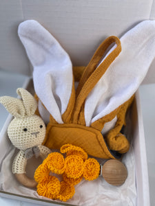 Dear Baby, Bunny Comforter Towel Teether Gift Set - Yellow Navy