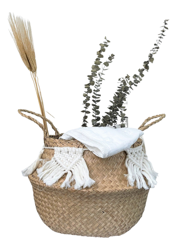 boho macrame designed seagrass belly basket