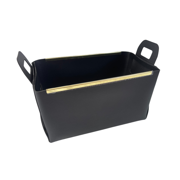 Vegan Leather Storage Basket - Black